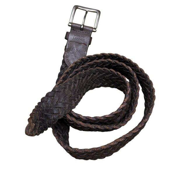 VTG 90s PREPPY GRUNGE ACADEMIA Braided Brown Leather Belt UNISEX Men’s 42” - Picture 4 of 6